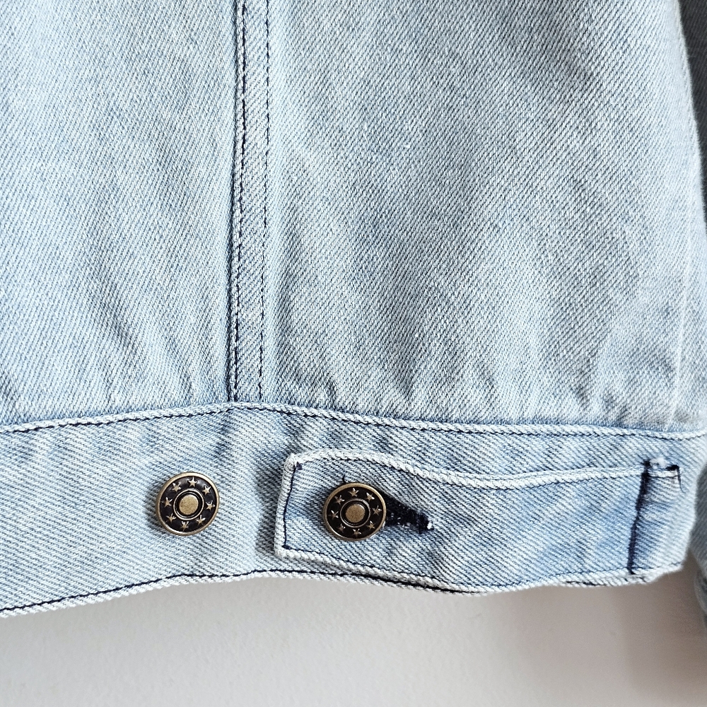 Vintage Western Sequin Coyote Moon Art Denim Jacket Desert Cactus Statement M - Picture 9 of 16